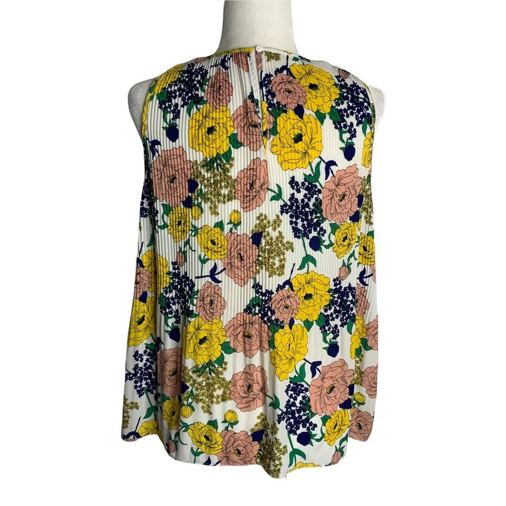 Carolina Belle Accordion Pleat Tank Top M White Floral Round Neck Key Hole - Picture 4 of 6